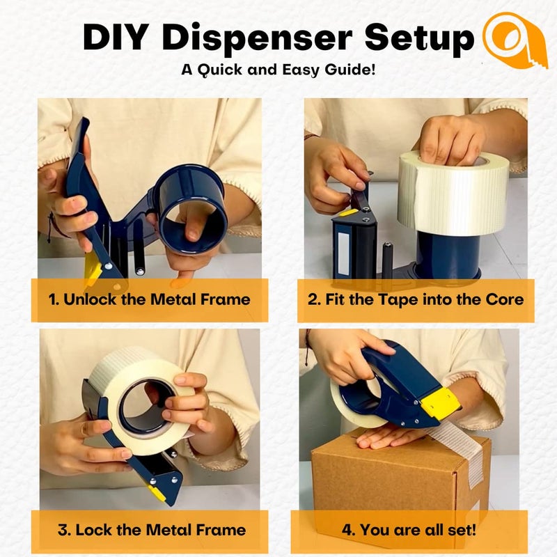 WOD Tape WOD Excell ET-366 Heavy Duty Metal Frame Filament Strapping Tape Dispenser: Fits 3 inch Wide, Blue - Image 2